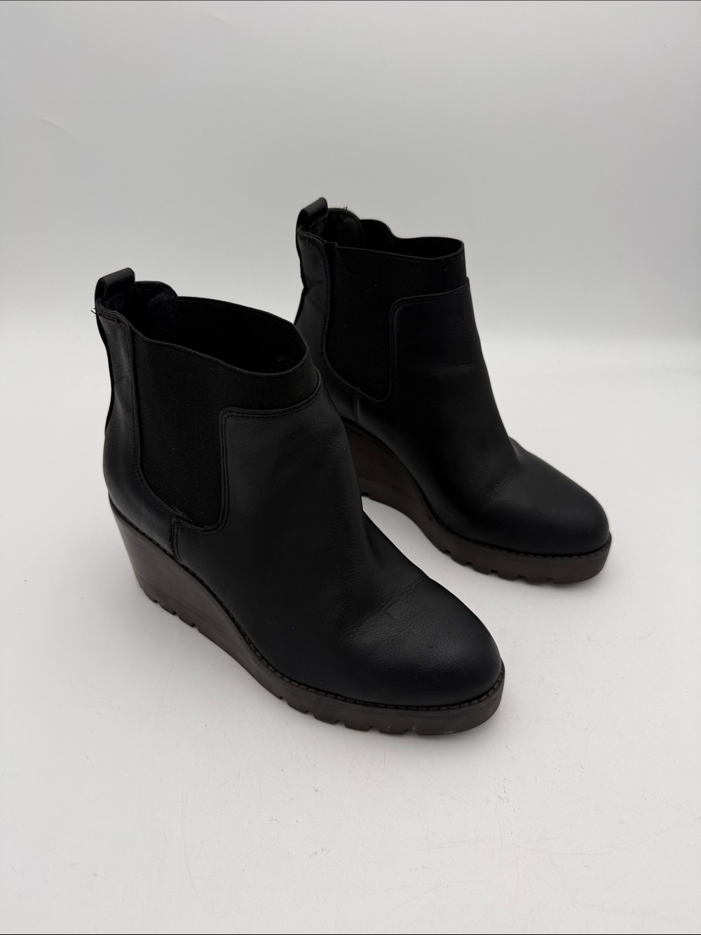 Crown Vintage Black Wedge Chelsea Ankle Boots women 7w casual office Y2K